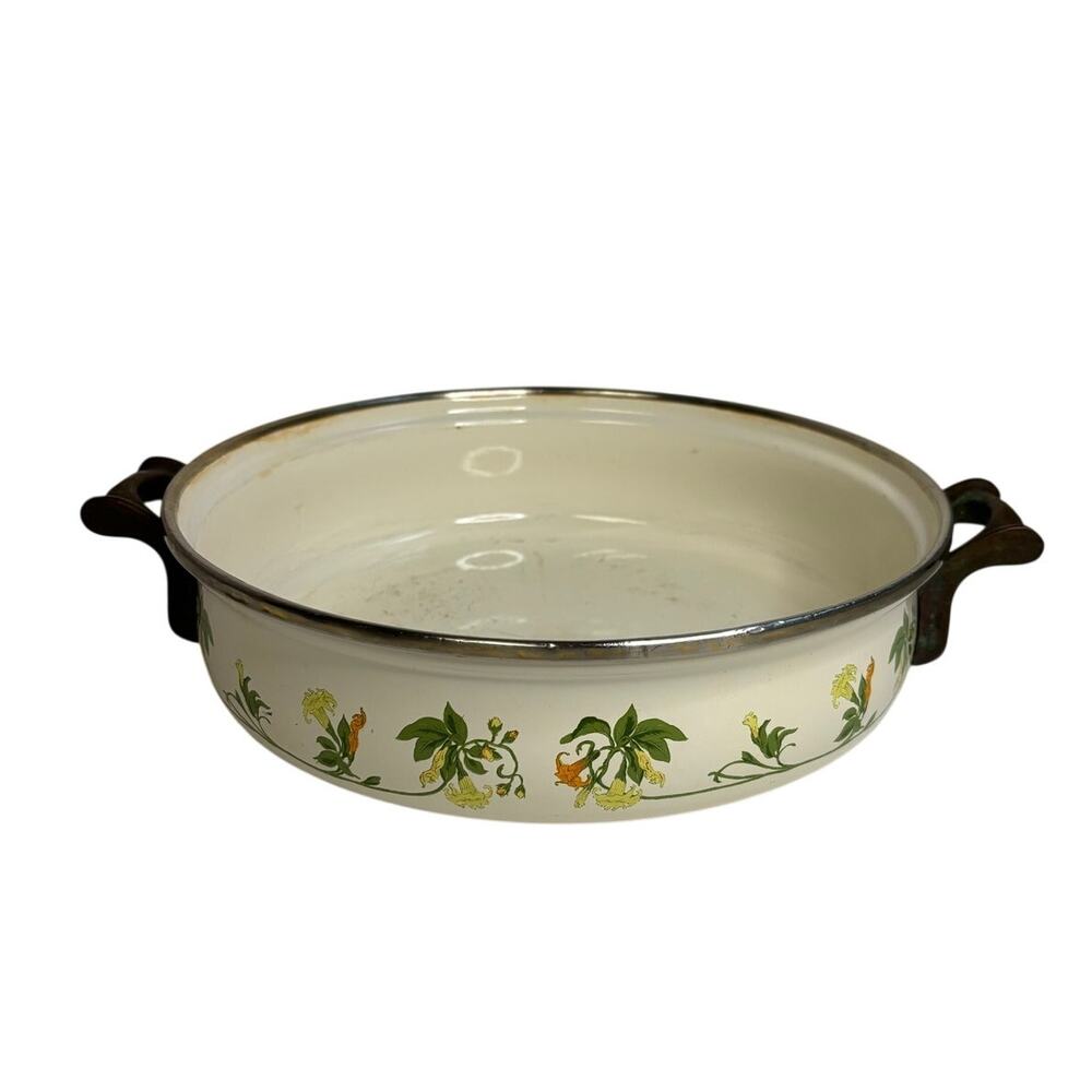 ASTA West Germany Enamelware Cookware Pot Pan 60s-70s Floral Honeysuckle 10"